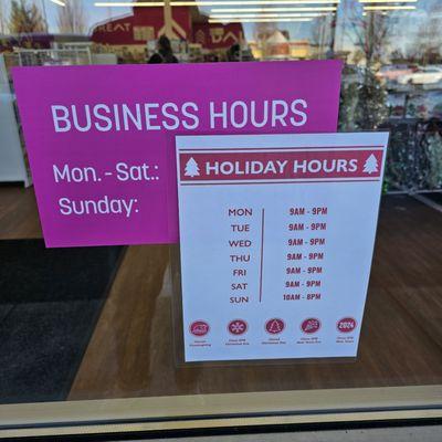 Holiday hours