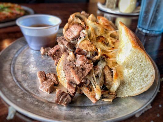 Steak and cheese sandwich.