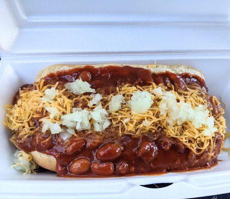 Red chile cheese dog