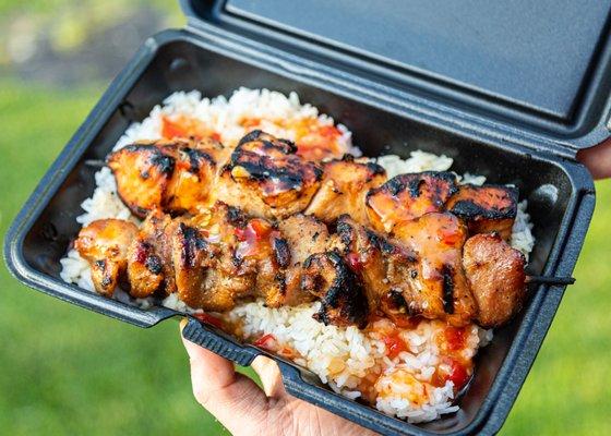 The Big Double with Rice - 2 Marinated Chicken Skewers with Sweet Chili Sauce