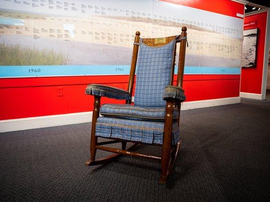 JFK gave one of his famous rocking chairs to the Waldorf Astoria NY, now on temporary loan to the JFK Hyannis Museum.