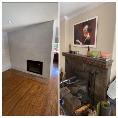 Before and after fireplace