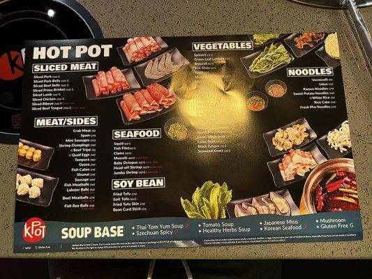 Hot Pot Menu