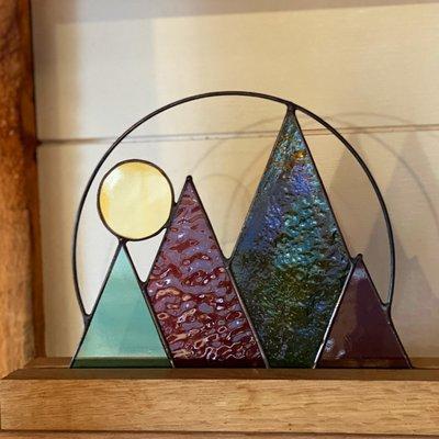 Table top stained glass mountains and moon