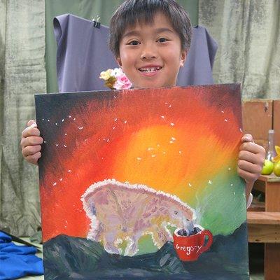 2nd grader Gregory created this surreal painting based on a collage he made.