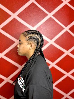 6 Feed-in braids to the back.