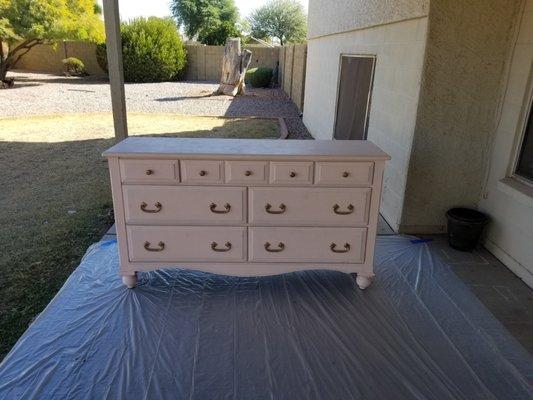 Before pink dresser refinish and new hardware.