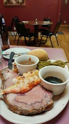 Prime Rib special with a side of shrimp