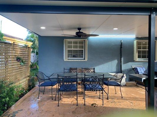 Recessed lighting & ceiling fans installation in an outdoor patio