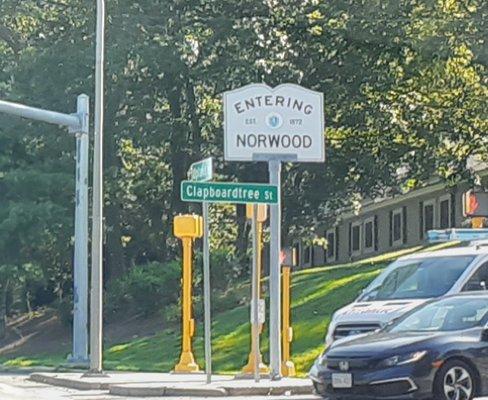 Entering Norwood on Clapboardtree St. Westwood/Norwood line