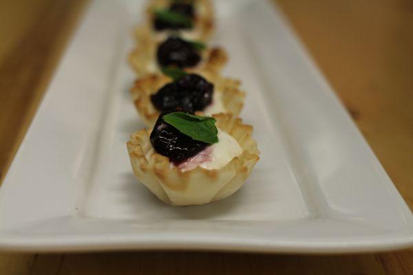 Chevré & Ricotta Phyllo Tartlet with Amarena cherries