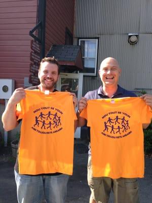 Paul and Zac showing off a Happy customers shirts