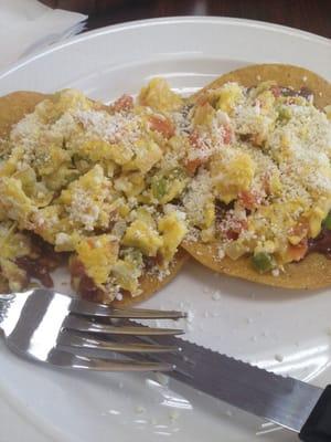 I forgot what this is called but I substituted the tortilla for a tostada on one of the breakfast items. Yummy! Love