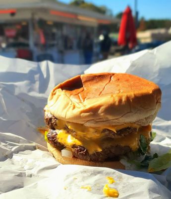 After a day hiking a double cheeseburger hits the spot. Mmmmm!