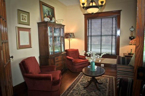 The Library offers a quiet and cozy room for reading and relaxing.