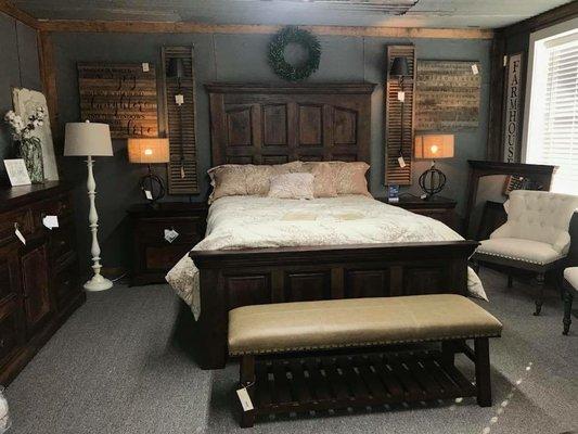 One of the many bedroom sets we carry. Stop on in and see them all.