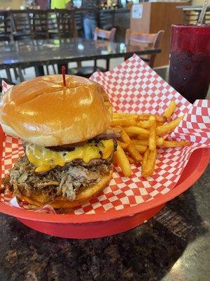 Burger with BBQ and bacon