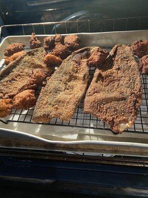 fried trout fillets plus some hushpuppies