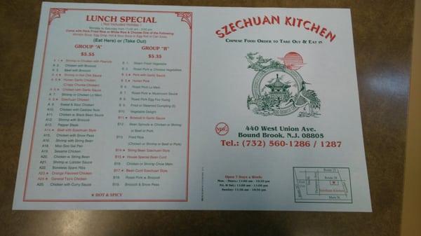 Menu - lunch specials