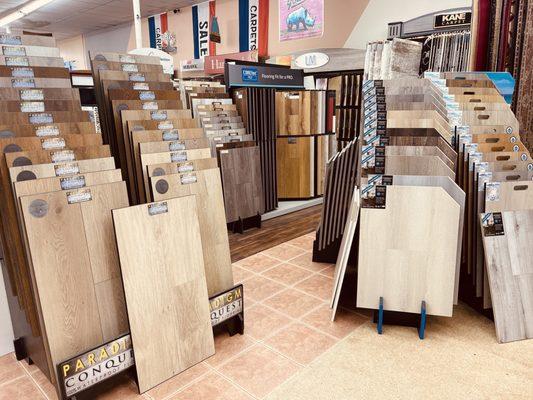 Large Selection of Vinyl Flooring. Both Luxury Vinyl Tile (LVT) and Luxury Vinyl Plank (LVP) options available.