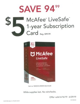 Need protection for your computer? We've got McAfee LiveSafe, the best antivirus solution, available at $5 a year. THAT'S $5 PER YEAR!!