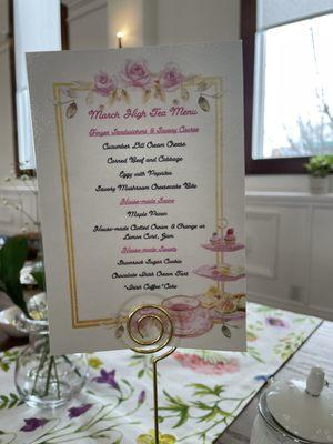 High tea menu