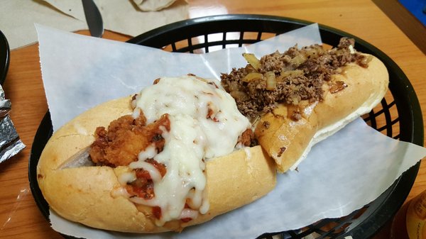 My wife and I split a chicken parmesan sub and a steak and cheese sub.  Both were good but I'd vote for the chicken parm in a showdown.