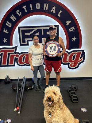 MY 200 CLASS MILESTONE !! MY WIFE WHO SUPPORTS ME AND MY FAVORITE COACHES' DOG DIOR ! DIOR IS MY MOTIVATION DOGGG !!