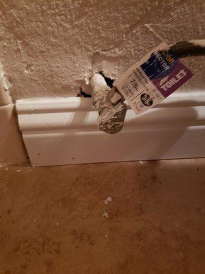 This is how the drywall was left were the toilet pipe exits the wall.