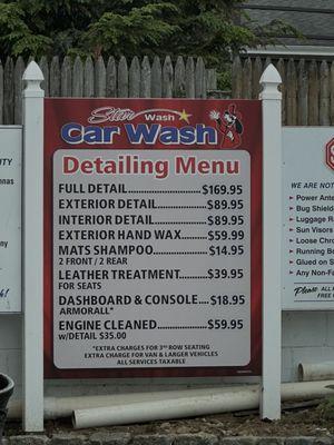 Detailing prices.