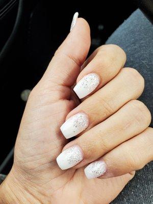 Powder nail white tip with sparkle ombre