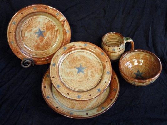 "Texas Star Stoneware" Dinnerware made by Luling Icehouse Pottery.