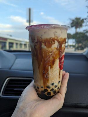 Tiger Milk Tea with Honey Boba and Regular Sugar