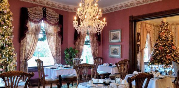 View of Dining room decorated for Christmas where we serve an Amazing Breakfast each morning