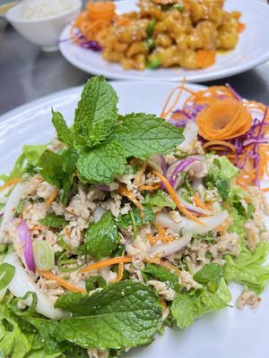 Larb Gai, ground chicken salad pork or beef available