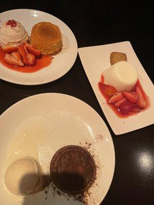 Panna cotta, butter cake, chocolate cake