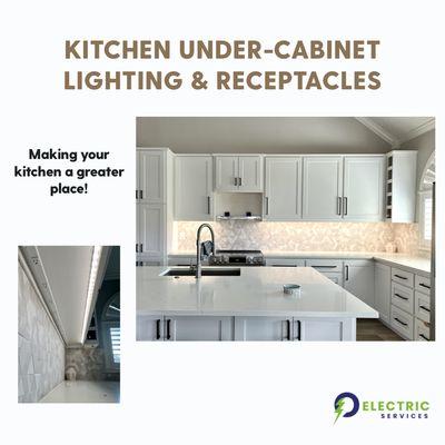 Kitchen remodeling, underneath cabinets lighting and receptacles.