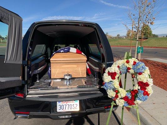 Patriotic wreath matched the flag on my Dad's coffin.