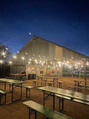 Outdoor seating at night