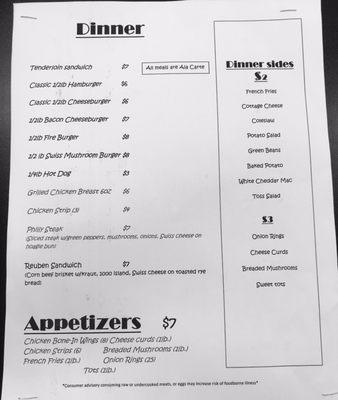 Paper supper menu