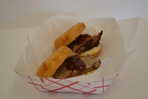 donut sliders with brisket.  Odd but the sample was good-need to order it next time.