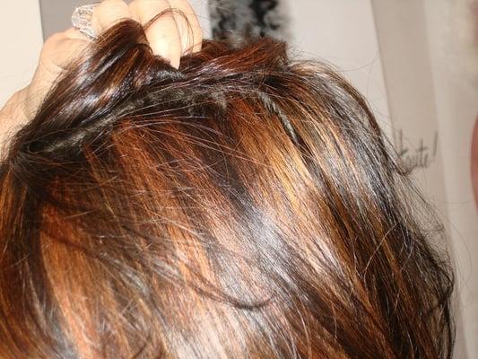 I asked for THIN (not "chunky") "Burgundy Auburn" highlights...and got copper orange stripes?