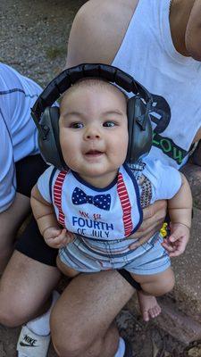 Getting babies ears ready for the fireworks....