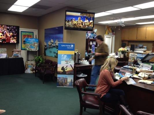 The immediate inside of the travel agency!