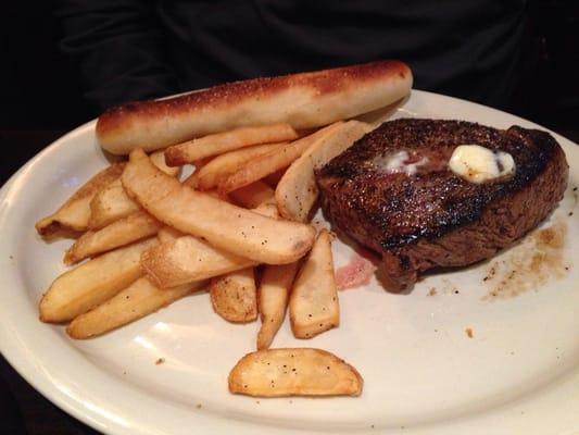 Steak, bread, fries