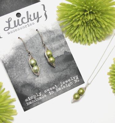 Pea pod earrings and necklace