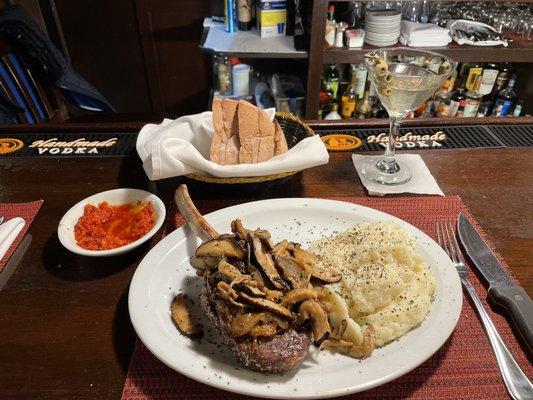 A perfectly prepared double cut veal chop