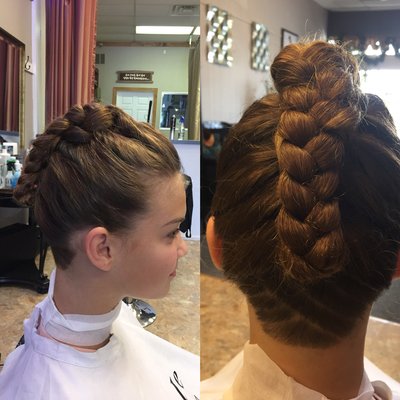 Side view of under cut with design and braid style.