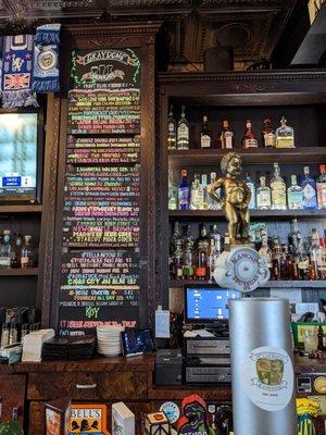 List of beers on tap and the bar area.