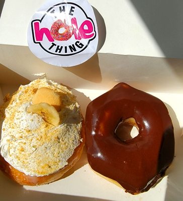 Banana Creme filled, paired w/ Chocolate iced raised donut. What a cheat!